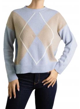 Maglione con rombi bicolore girocollo misto cashmere